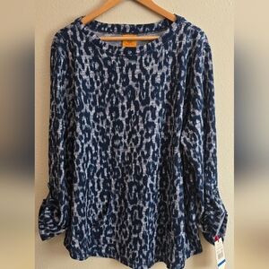 Ruby Rd. Navy and White Patterned Blouse